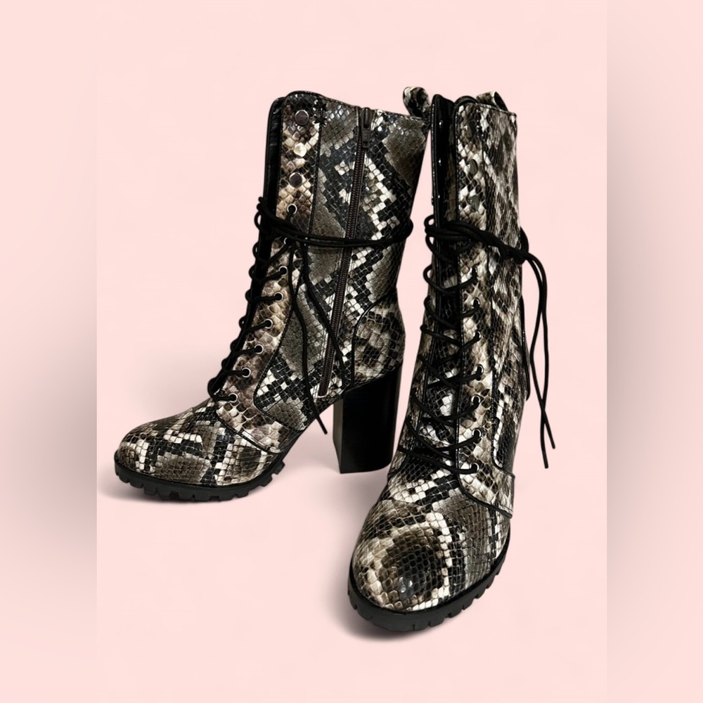 DV By Dolce Vita Ayleen Snake Print Mid Calf Combat‎ Boots